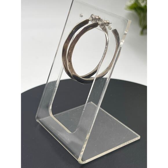 Canada Signed Designer 925 Hammered Irregular Medium Hoop Earrings 5.5 Grams - Picture 2 of 8